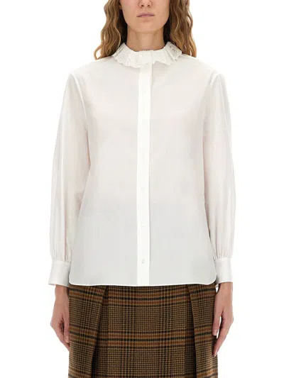 Saint Laurent Long Sleeve Shirt Lace Collar In White