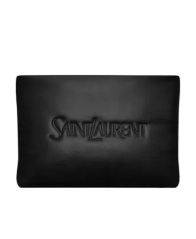 Saint Laurent Pillow Leather Clutch Bag In Black