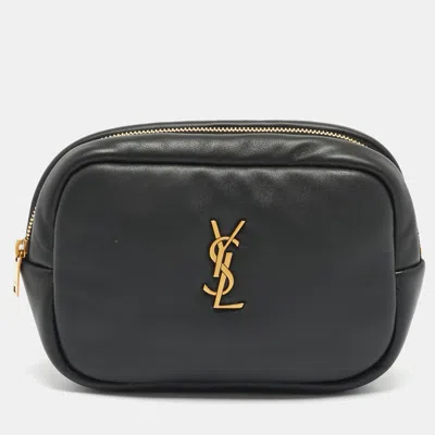 Pre-owned Saint Laurent Pillow Trousse Black Padded Leather Cosmetic Pouch
