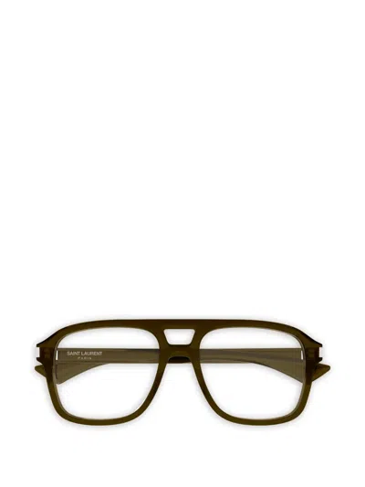 Saint Laurent Pilot-frame Glasses In Brown