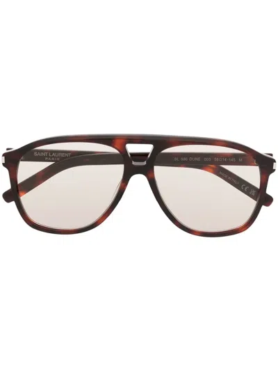 Saint Laurent Pilot Frame Tortoiseshell Sunglasses In Brown