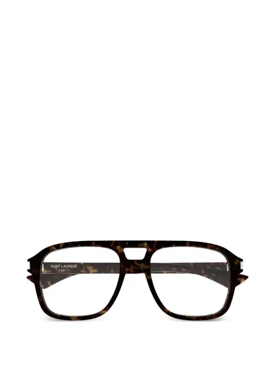 Saint Laurent Pilot-frames Glasses In Brown