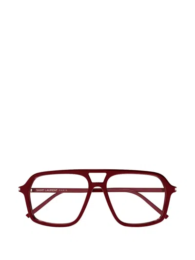 Saint Laurent Pilot-frame Glasses In Burgundy