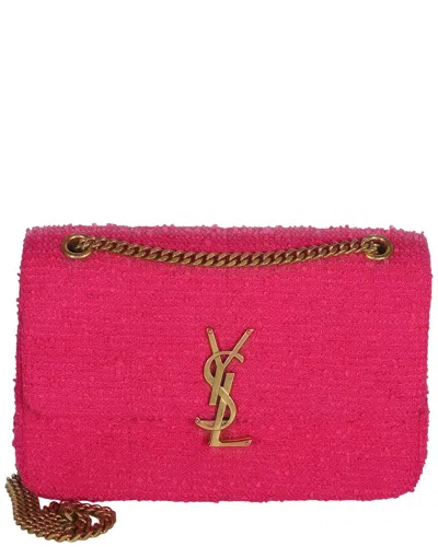 Pre-owned Saint Laurent Pink Boucle Tweed Patchwork Monogram Medium Jamie Baguette  (authentic Pre-loved)