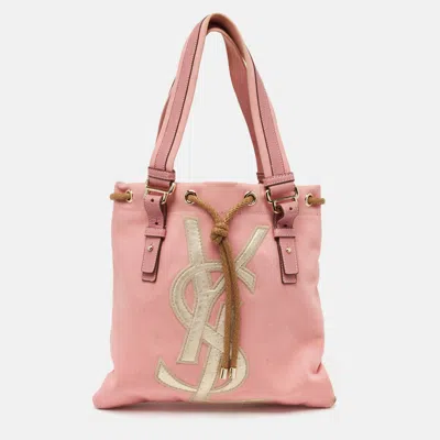 Pre-owned Saint Laurent Pink Canvas And Leather Kahala Tote