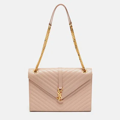 Pre-owned Saint Laurent Pink Chevron Leather Large Monogram Envelope Shoulder Bag