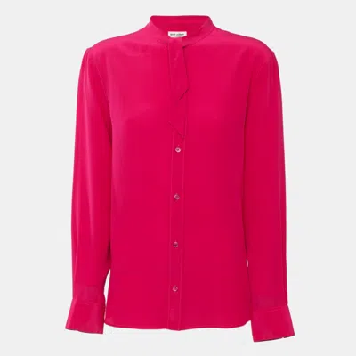 Pre-owned Saint Laurent Pink Crepe Neck Tie Long Sleeve Shirt L