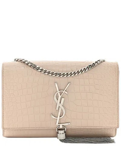 Saint Laurent Pink Croc-embossed Calfskin Leather Small Classic Monogram Kate  Tassel Satchel (authe