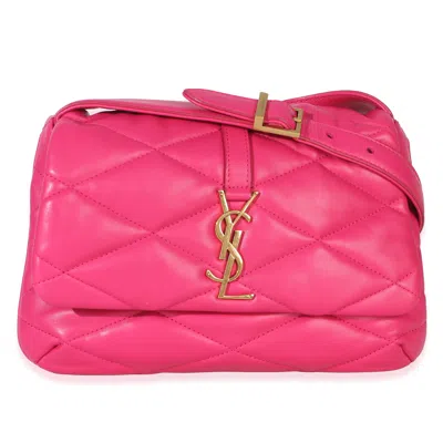 Pre-owned Saint Laurent Pink Diamond Quilted Lambskin Le 5 A 7 Shoulder Flap Bag