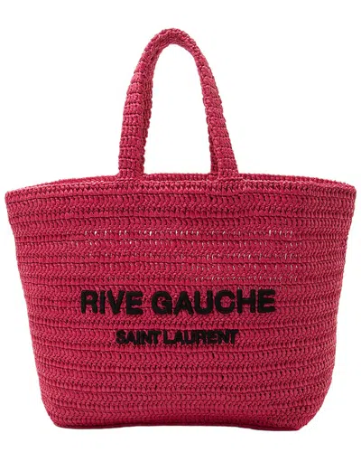 Saint Laurent Pink Embroidery & Raffia Rive Gauche Tote (authentic Pre-loved)
