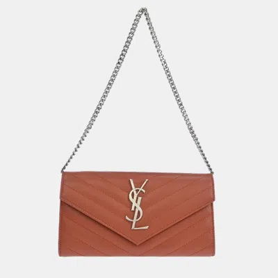Pre-owned Saint Laurent Pink Envelope Woc Wallet On Chain Handbag