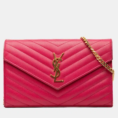 Pre-owned Saint Laurent Pink Grain De Poudre Classic Cassandre Chain Wallet