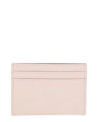 Pre-owned Saint Laurent Pink Grain De Poudre Leather Credit Card Case (authentic Pre-loved)