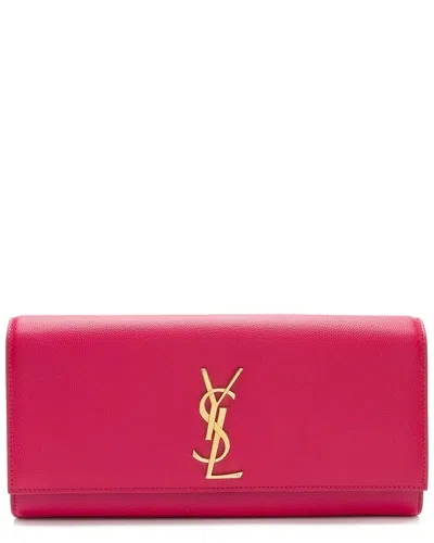 Saint Laurent Pink Grain De Poudre Leather Monogram Kate Clutch (authentic  Pre-loved)