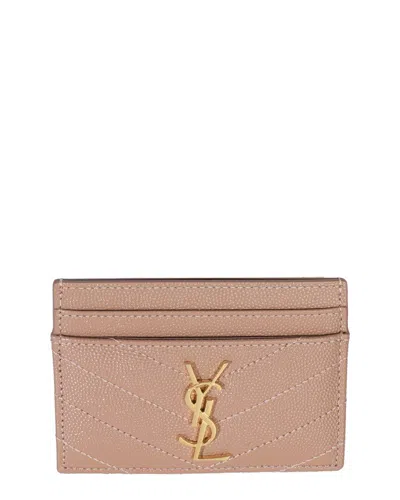 Saint Laurent Pink Grain De Poudre Matelasse Leather Cassandre Card Case In Neutral