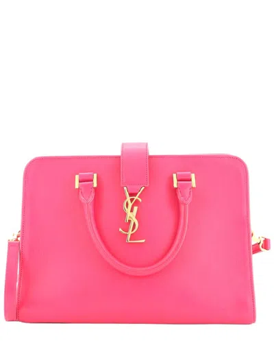 Pre-owned Saint Laurent Pink Leather Monogram Cabas Small (authentic Pre-loved)