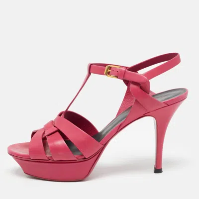 Pre-owned Saint Laurent Pink Leather Tribute Platform Sandals Size 39.5