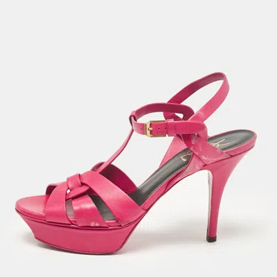 Pre-owned Saint Laurent Pink Leather Tribute Sandals Size 38