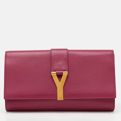 Pre-owned Saint Laurent Pink Leather Y-ligne Clutch