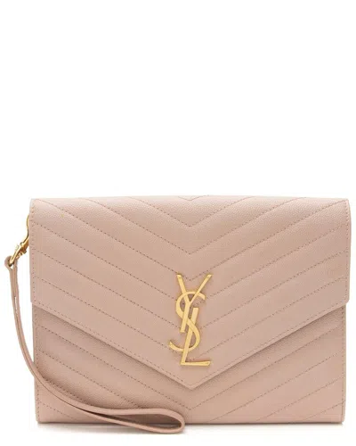Saint Laurent Pink Matelasse Leather Grain De Poudre Monogram Envelope Pouch  (authentic Pre-loved)