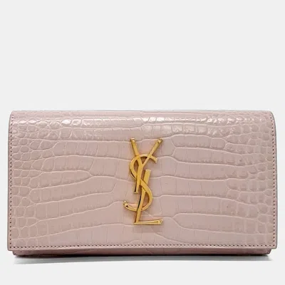 Pre-owned Saint Laurent Pink Patent Leather Cassandra Long Wallet