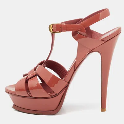 Pre-owned Saint Laurent Pink Patent Leather Tribute Sandals Size 37.5