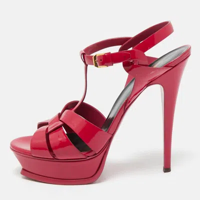 Pre-owned Saint Laurent Pink Patent Leather Tribute Sandals Size 40