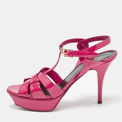 Pre-owned Saint Laurent Pink Patent Leather Tribute Sandals Size 40