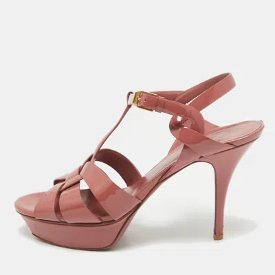 Pre-owned Saint Laurent Pink Patent Leather Tribute Sandals Size 41