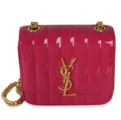 Pre-owned Saint Laurent Pink Patent Matelasse Monogram Small Vicky Chain Bag