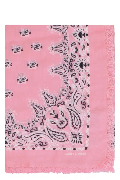 Saint Laurent Pink Printed Fringed Scarf For Women