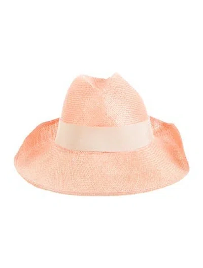 Pre-owned Saint Laurent Pink Straw Hat With Ribbon Detail