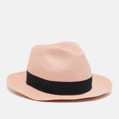 Pre-owned Saint Laurent Pink Straw Panama Hat