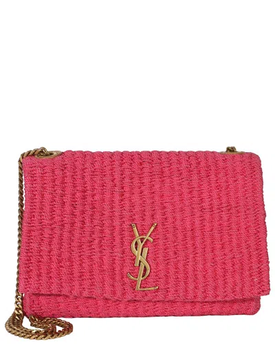 Pre-owned Saint Laurent Pink Straw/raffia Medium Kate Chain Bag (authentic Pre-loved)