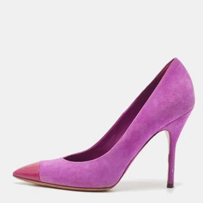 Pre-owned Saint Laurent Pink/purple Suede And Patent Pointed Toe Pumps Size 38