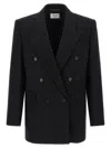 Saint Laurent Men Embroidered Flannel Blazer In Black