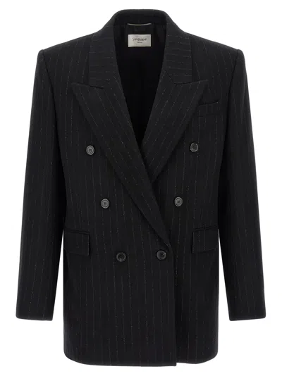 SAINT LAURENT PINSTRIPE BLAZER BLACK