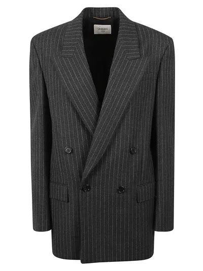 Saint Laurent Pinstripe Double-breasted Blazer In White