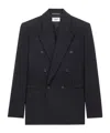 Saint Laurent Pinstripe Jacket In Brushed Wool And Cashmere Flannel In Black