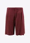 Saint Laurent Men Viscose Shorts With Pinstripe Motif In Burgundy