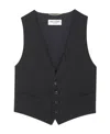 Saint Laurent Cropped Pinstripe Wool Vest In Black
