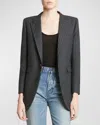 Saint Laurent Classic Pinstripe Double Breasted Blazer In Gris Blanc