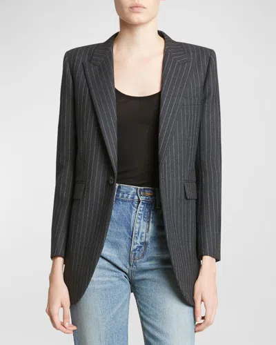 Saint Laurent Pinstripe Single-breasted Blazer Jacket In Multi