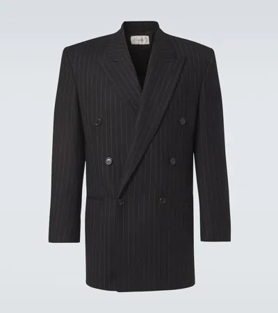 Saint Laurent Pinstripe Wool Gabardine Suit Jacket In Black
