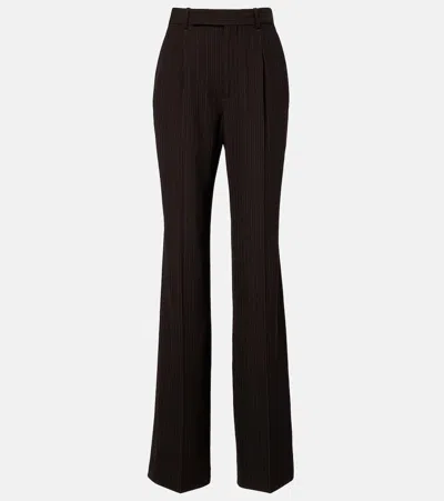 Saint Laurent Pinstripe Wool-blend Wide-leg Pants In Brown