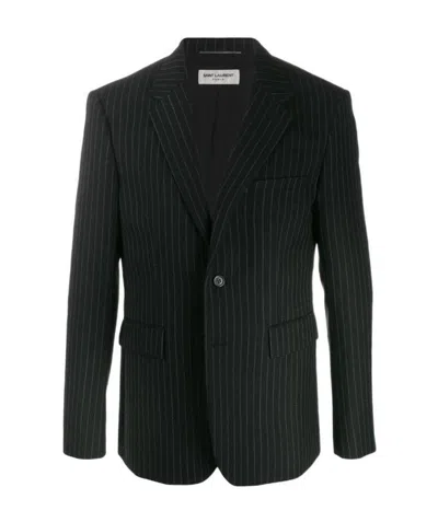 Saint Laurent Pinstriped Buttoned Blazer In Black