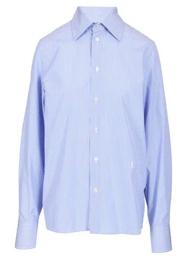 Saint Laurent Pinstriped Cotton Shirt Shirts Light Blue In Bleu Blanc