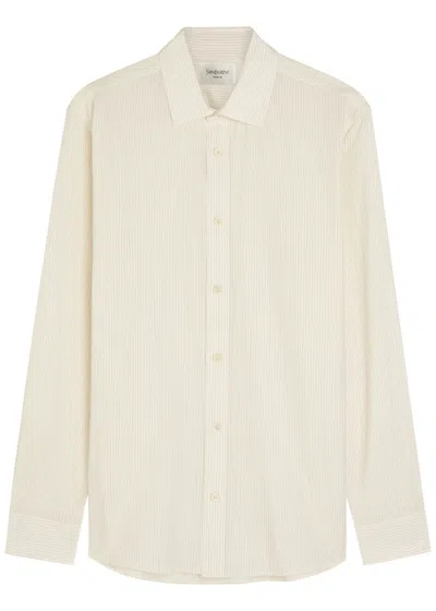 Saint Laurent Pinstriped Cotton Shirt In Neutral