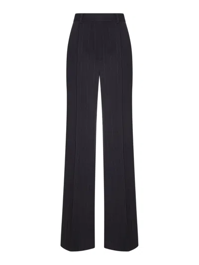 Saint Laurent Pinstriped Crêpe Tailored Trousers In Black