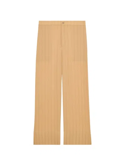Saint Laurent Pinstriped Wide-leg Trousers In Brown